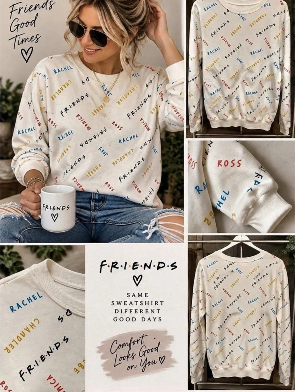 Friends Same Sweatshirt Different Good Days Graphic Sweatshirt in White Like New